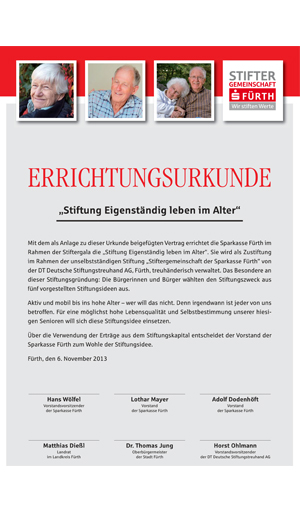 Stiftergemeinschaft Fürth - Urkunde Stiftergemeinschaft Fürth - Wir stiften Werte